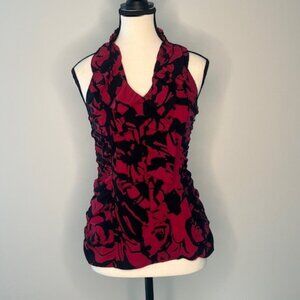 Express Women's Razor Back Halter Top Blouse, Black & Pink Flora Print, Size XS